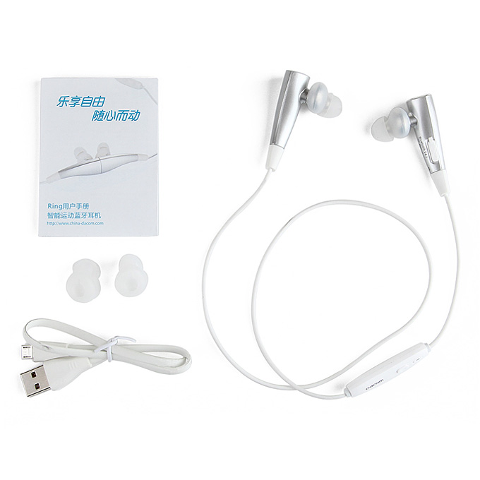 Dacom Magnetic Wireless Bluetooth Sports Stereo Earphones BT4.1 Sweatproof Headphones Handsfree with Mic - Silver+White