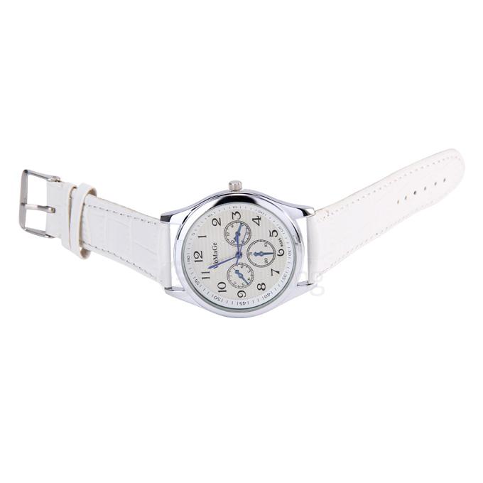 WoMaGe Brand Watch Fashion Ladies Watch Bracelet with Three Round Dial and Leather Band - White