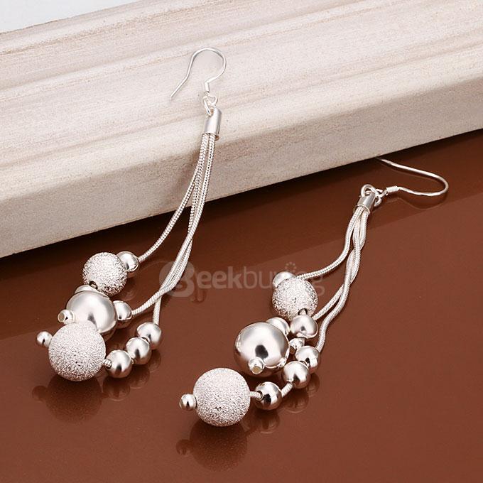 Water Drop Style Silver Bead Earrings 3-Wire Earrings