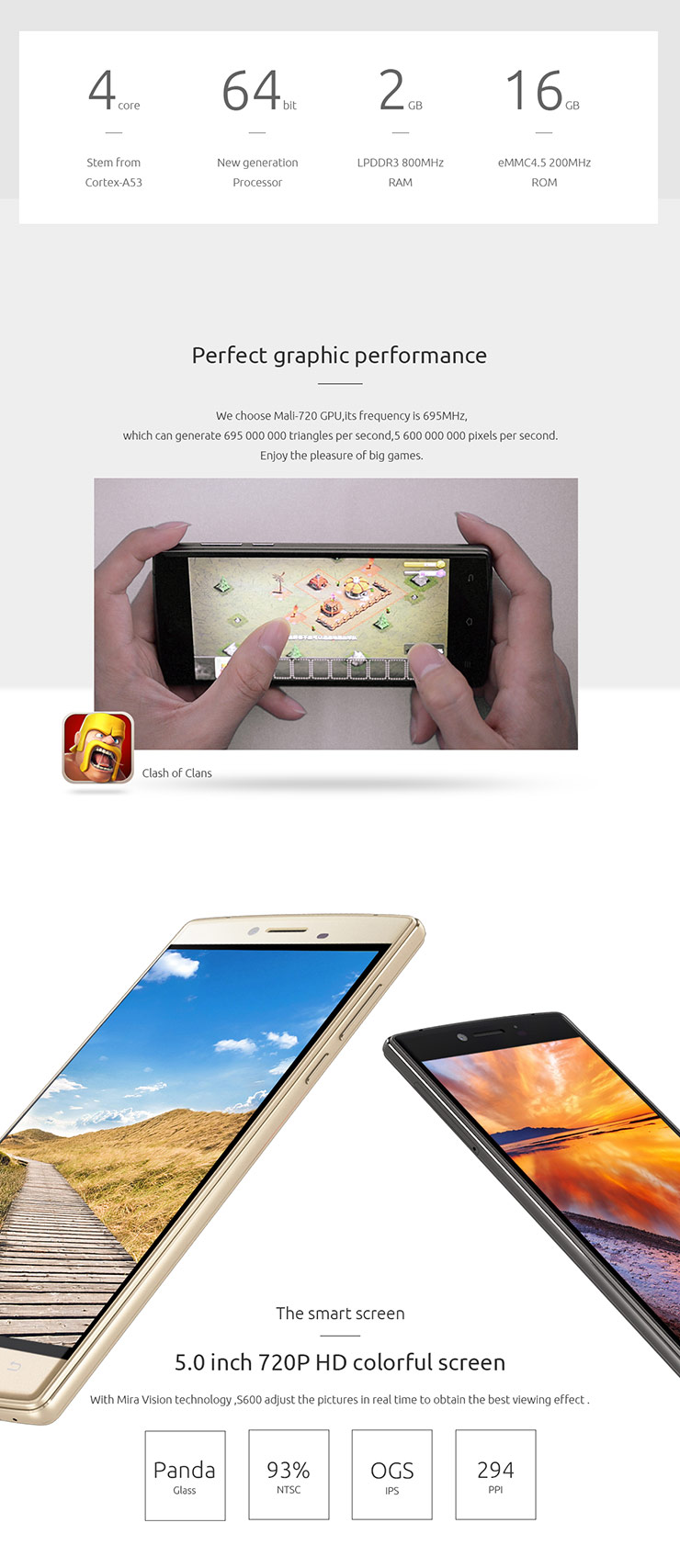 CUBOT S600 5.0inch IPS HD 4G FDD-LTE Android 5.1 Smartphone 2GB 16GB 64-bit MTK6735A Quad Core 16.0MP Touch ID - Black