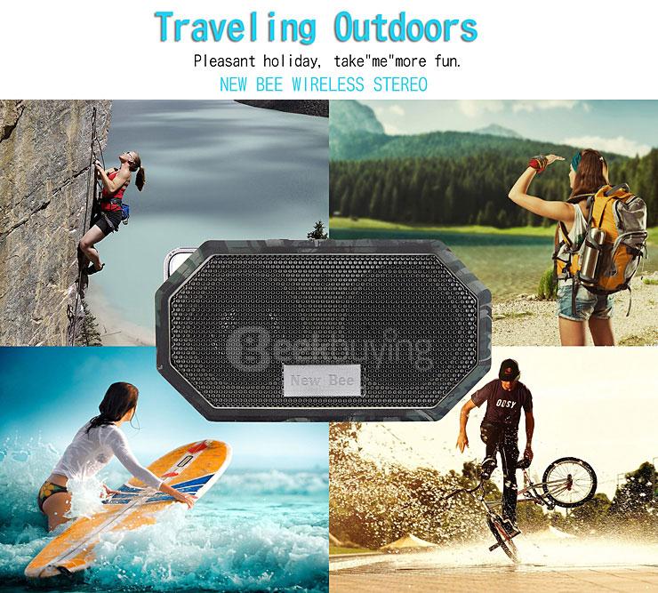 New Bee Pocket Bluetooth Speaker IP67 Waterproof Shockproof Wireless Music Player BT4.0 With Mic for iPhone Samsung LG