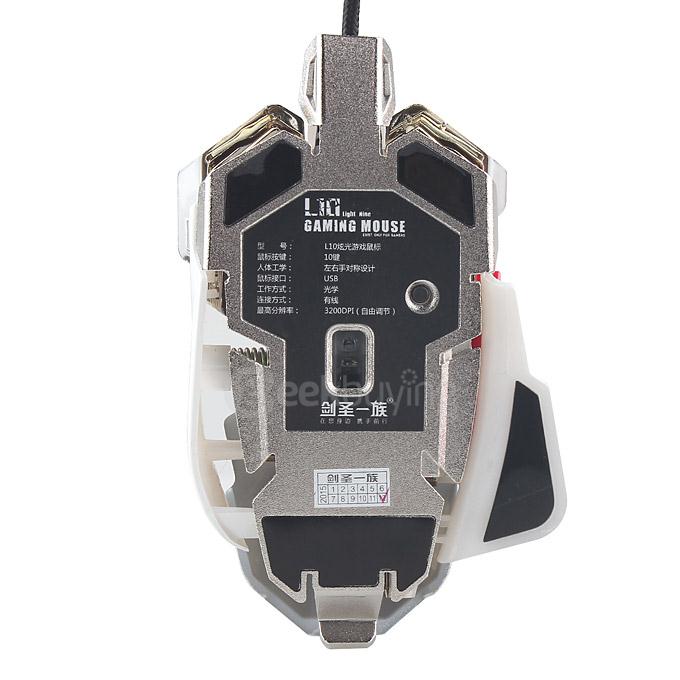 JIANSHENGYIZU JS-L10 Classic 8 Key USB Wired Professional Gaming Mouse with Colorful LED Light - White+Red