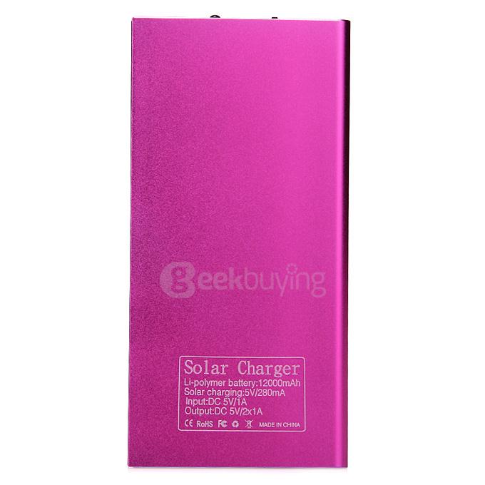 12000mAh Dual USB Solar Panel Power Bank External Backup Battery Portable Charger - Purple