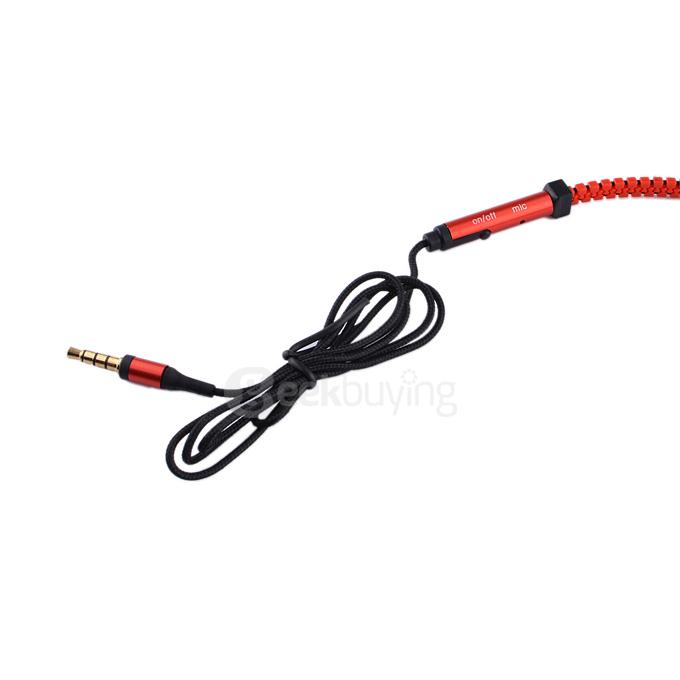 Zip Style In-ear 3.5mm Earphone with MIC for iPhone iPad Samsung Xiaomi - Red