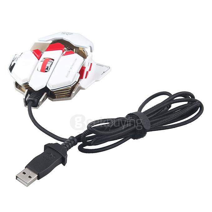 JIANSHENGYIZU JS-L10 Classic 8 Key USB Wired Professional Gaming Mouse with Colorful LED Light - White+Red