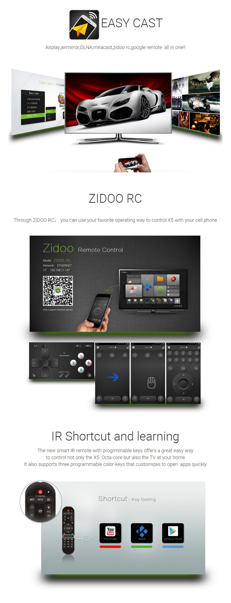 [Spain Stock]ZIDOO X5 Android 5.1 Lollipop KODI S905 Quad Core TV Box 4K*2K H.265 Hardware Decoding 10-bit HEVC HDMI 2.0@60hz  - Silver
