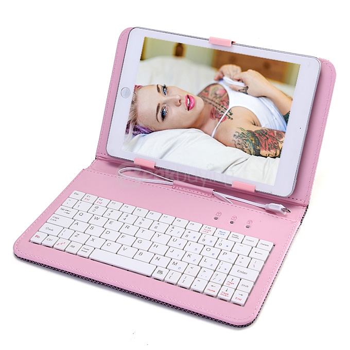 Universal Micro USB Keyboard Leather Case for 7 Inch Tablet PC - Pink