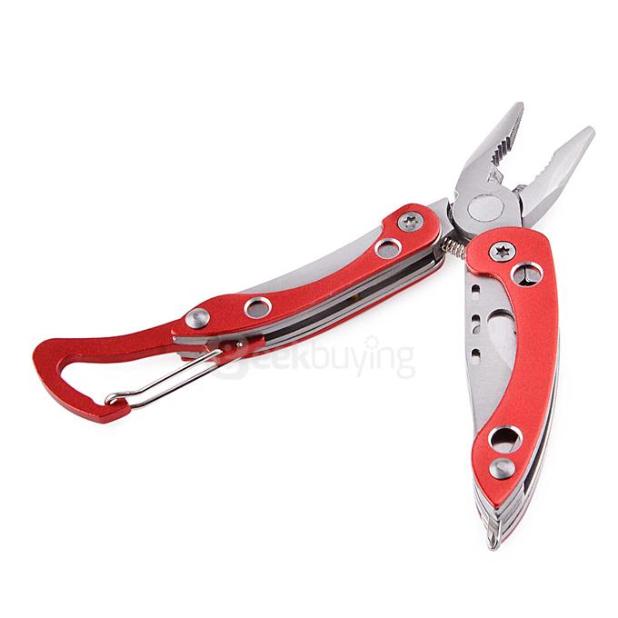 Portable & Durable Outdoor Multifunctional Toolkit Multipurpose Combination Tool Piler Knief Carabiner - Red + Silver