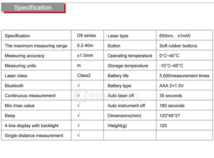 Mileseey D8 40m Handheld Rangefinder Laser Distance Meter Digital Laser Range Finder