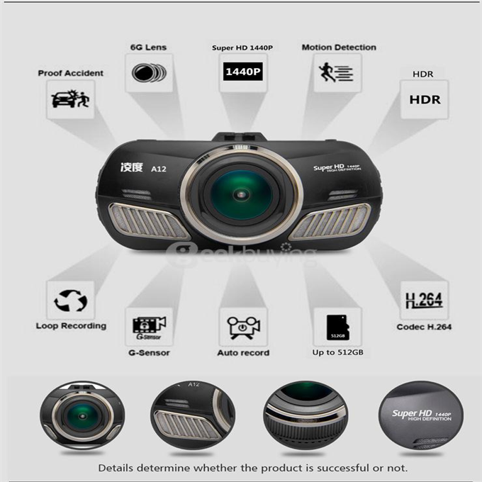 Blackview D201-1 Ambarella A12 Chipset Car DVR Recorder Super HD 1440P H.264 / 170 Degree View Angle / Night Vision Car Camcorder - Black