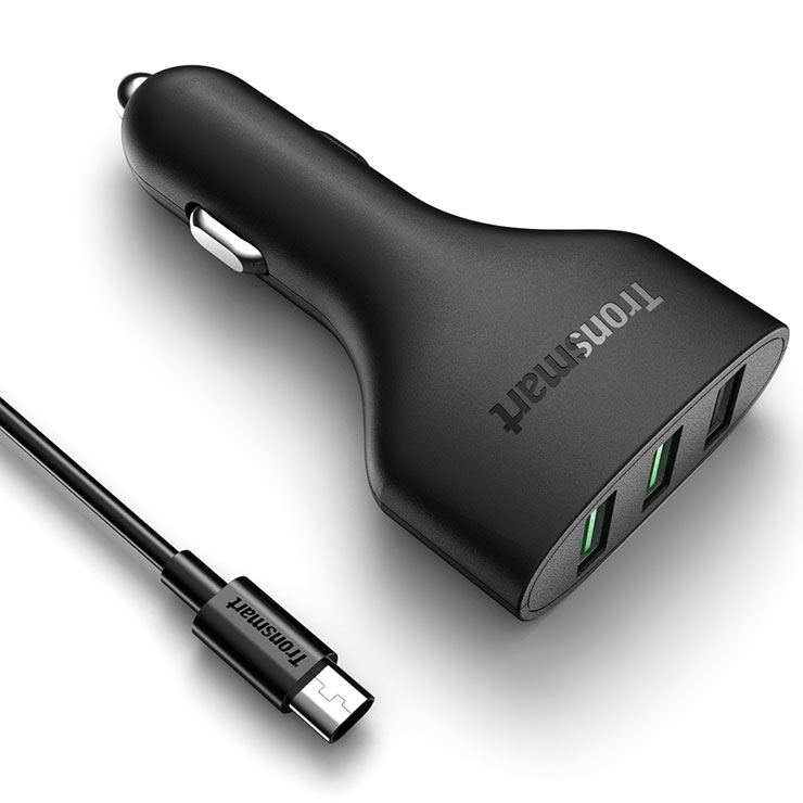 [Spain Stock]Tronsmart Quick Charge 2.0 VoltIQ 3 Ports 48W Rapid Car Charger for Samsung Galaxy HTC Sony Xiaomi LG Motorola - Black