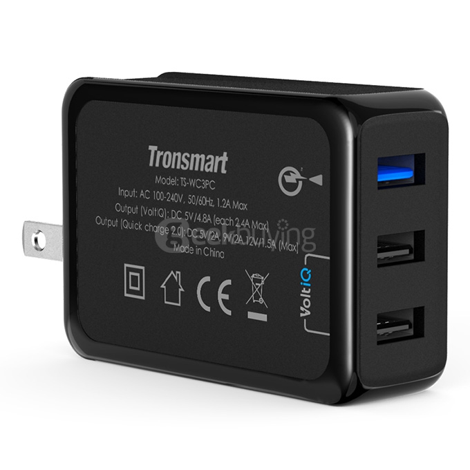 Qualcomm Certified Tronsmart 42W 3 Ports Premium Design Quick Charge 2.0 wall charger for Samsung/Sony/HTC - US Plug