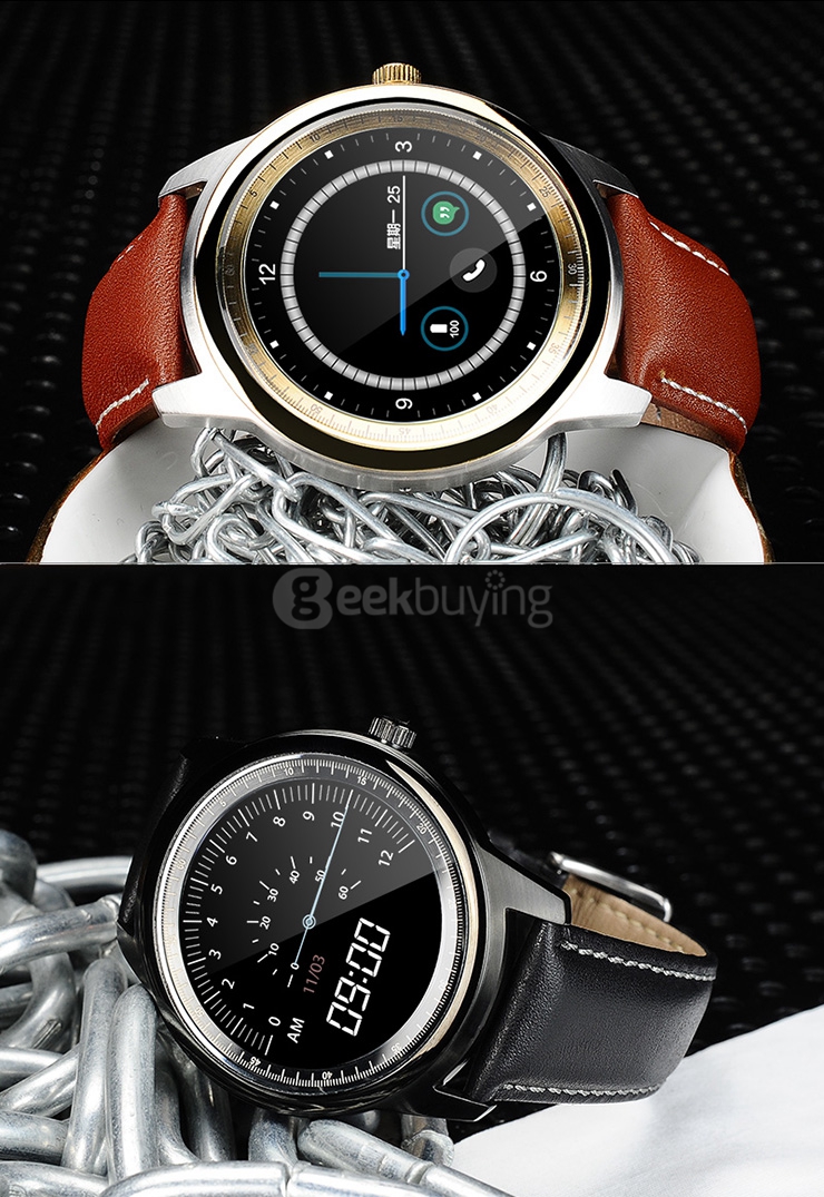 Makibes DM365 Bluetooth 4.0 Smart Watch MT2502A With Leather Strap Touch Screen Pedometer Sleep Monitor Anti-lost for iOS Android - Gold