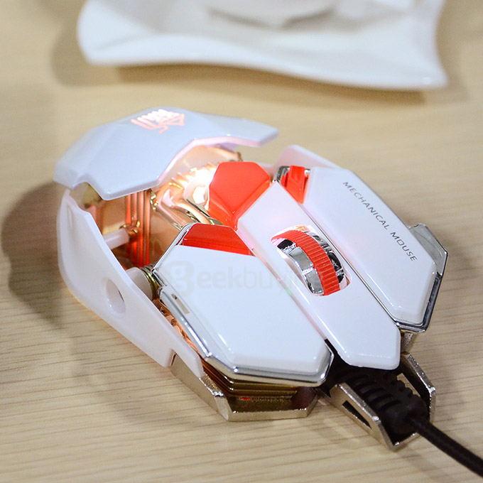 JIANSHENGYIZU JS-L10 Classic 8 Key USB Wired Professional Gaming Mouse with Colorful LED Light - White+Red