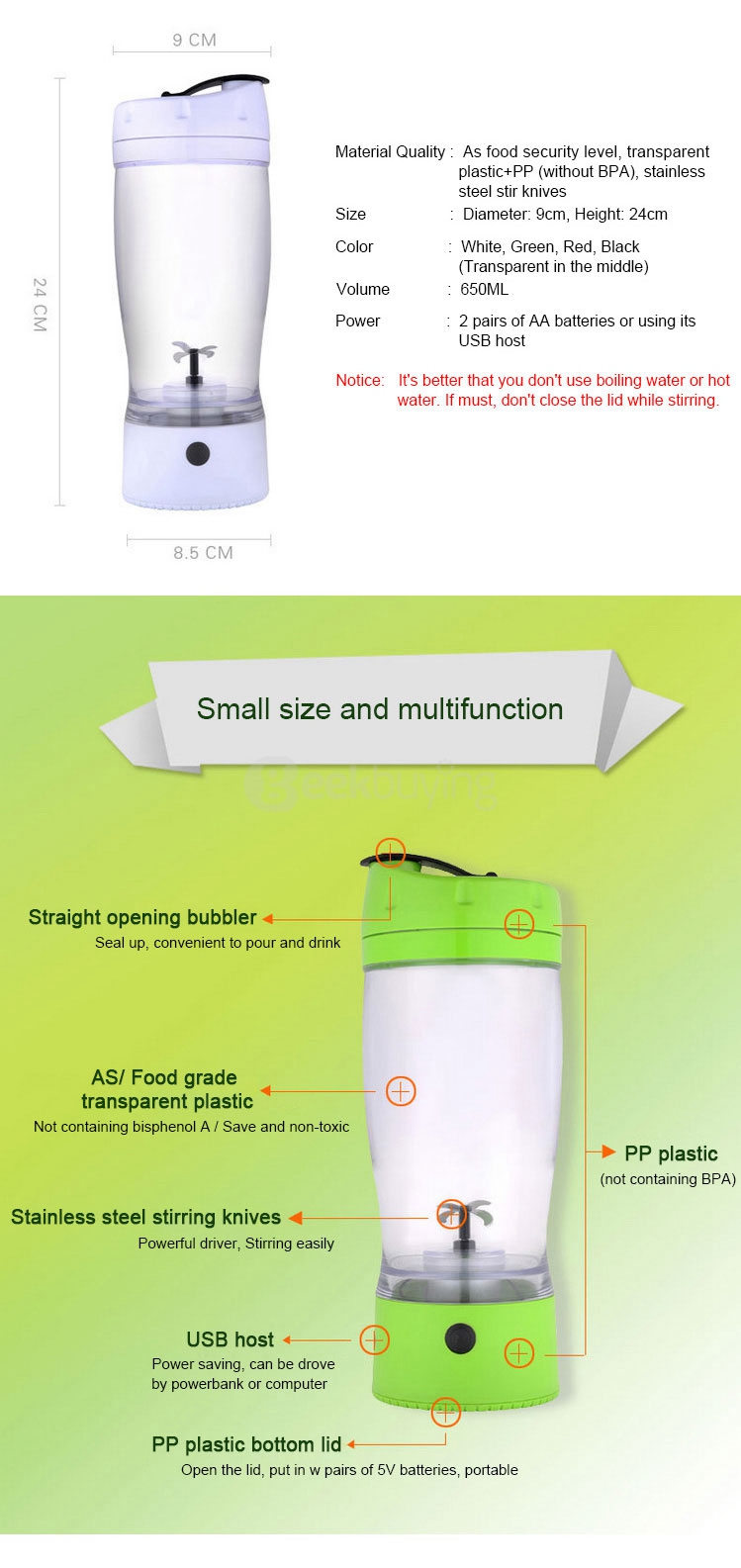 Portable Blender MINI Mixer Automatic Self-Stirring Mug Coffee Milk Tea Mixer - Green