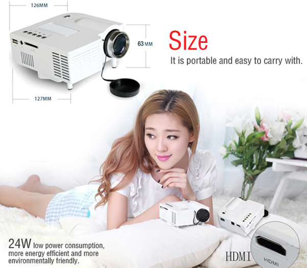 UC28+ 1080P HD 48LM 16770K Color Portable LED LCD Projector with HDMI SD CARD USB VGA Slots - White