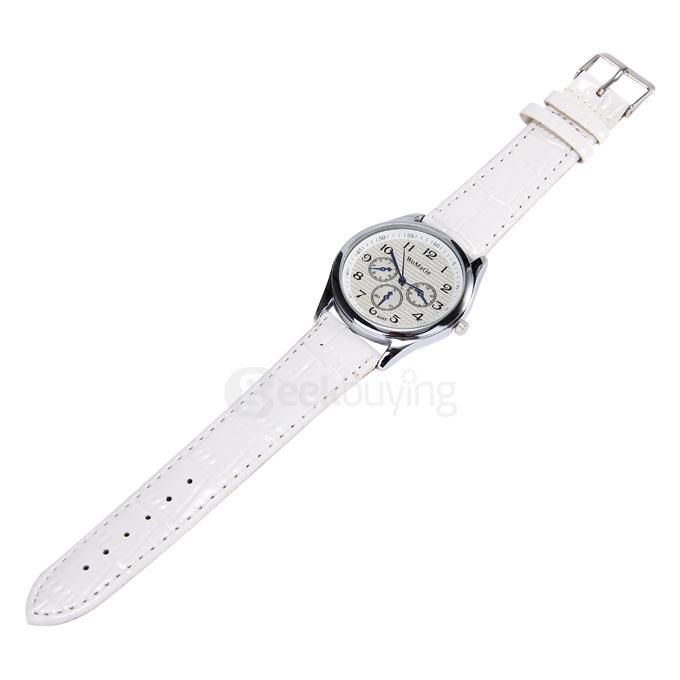WoMaGe Brand Watch Fashion Ladies Watch Bracelet with Three Round Dial and Leather Band - White