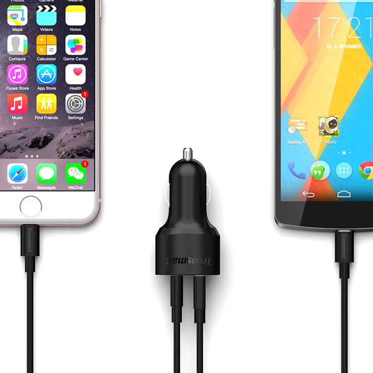 Tronsmart 30W 2 Ports Quick Charge 3.0 Type-C*1 + USB 2.0 VoltIQ*1 Car Charger for Nexus5X Nexus6P Samsung Galaxy iPhone iPad Google Pixel Google Pixel XL and More