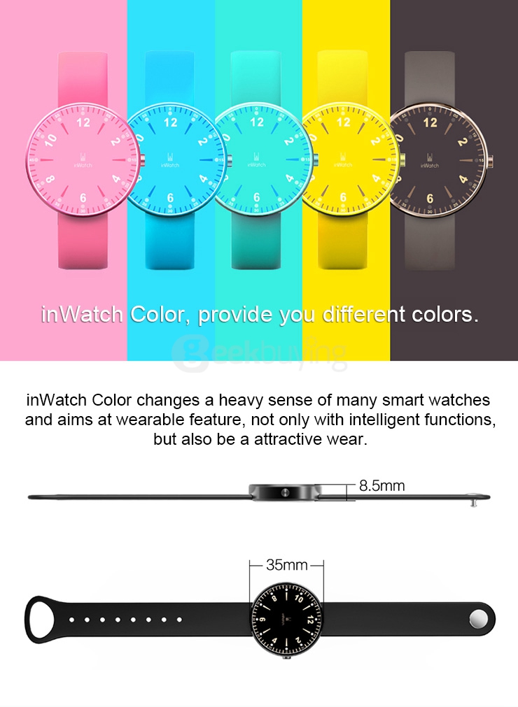 inWatch Color Bluetooth 4.0 Smart Watch Sleep Monitor Pedometer Fitness Tracker Call SMS Reminder Anti-lost For Android iOS - Black