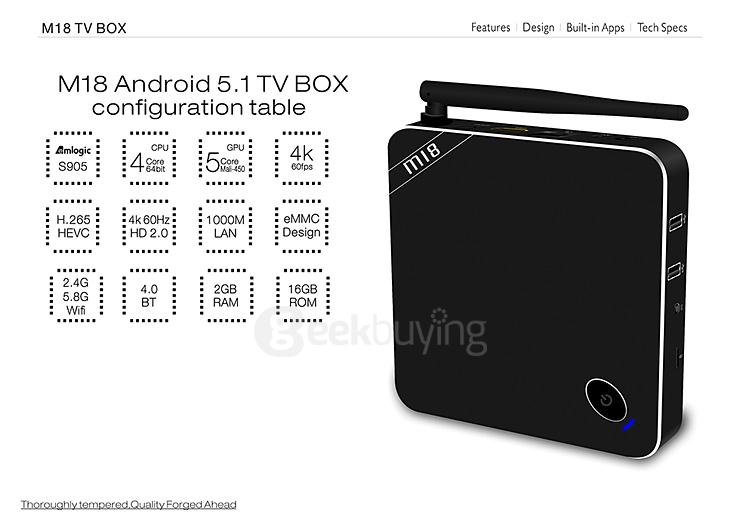 Beelink M18 Amlogic S905 4K 2G/16G TV BOX 2.4G/5G Dual Band WIFI 1000M LAN Bluetooth4.0 HDMI2.0 H.265 Miracast DLNA