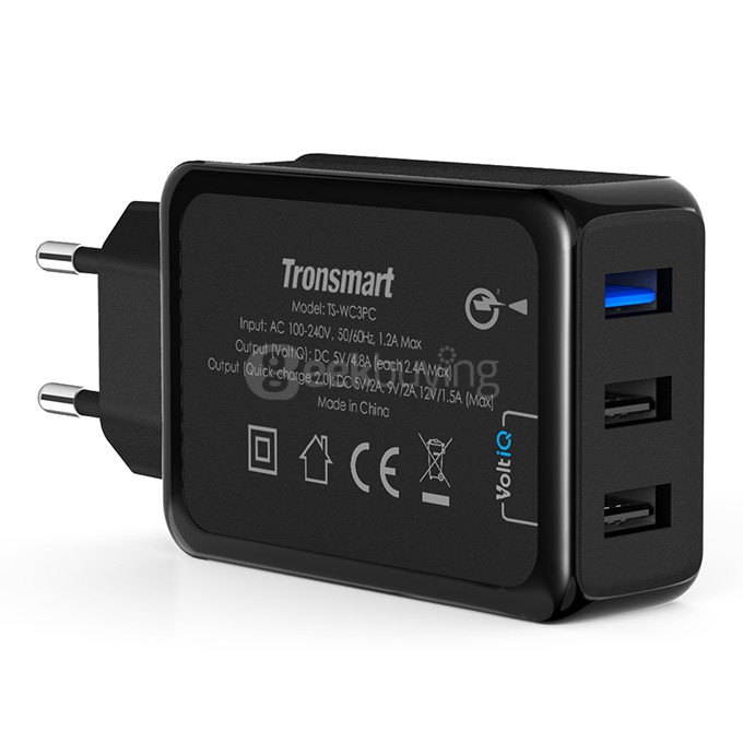 Qualcomm Certified Tronsmart 42W 3 Ports Premium Design Quick Charge 2.0 Wall Charger with 1.8M Micro USB Cable for Samsung/Sony/HTC - EU Plug