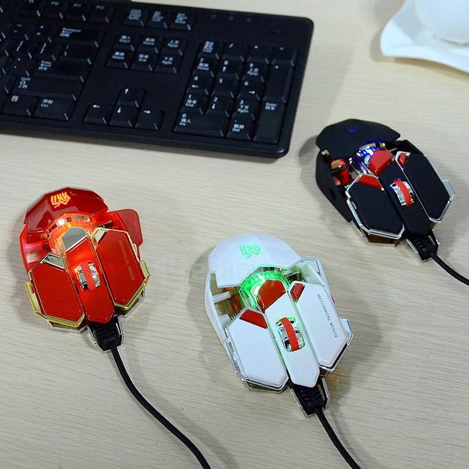JIANSHENGYIZU JS-L10 Classic 8 Key USB Wired Professional Gaming Mouse with Colorful LED Light - White+Red