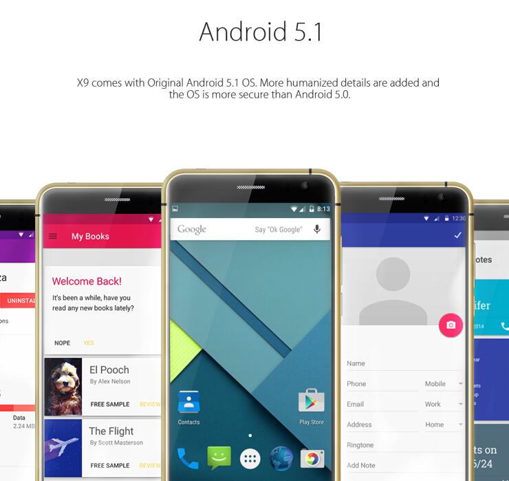 BLUBOO X9 4G LTE 5.0inch FHD Android 5.1 3GB 16GB Smartphone 64bit MTK6753 Octa Core Fingerprint Scanner - Golden Edge