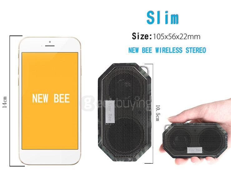 New Bee Pocket Bluetooth Speaker IP67 Waterproof Shockproof Wireless Music Player BT4.0 With Mic for iPhone Samsung LG
