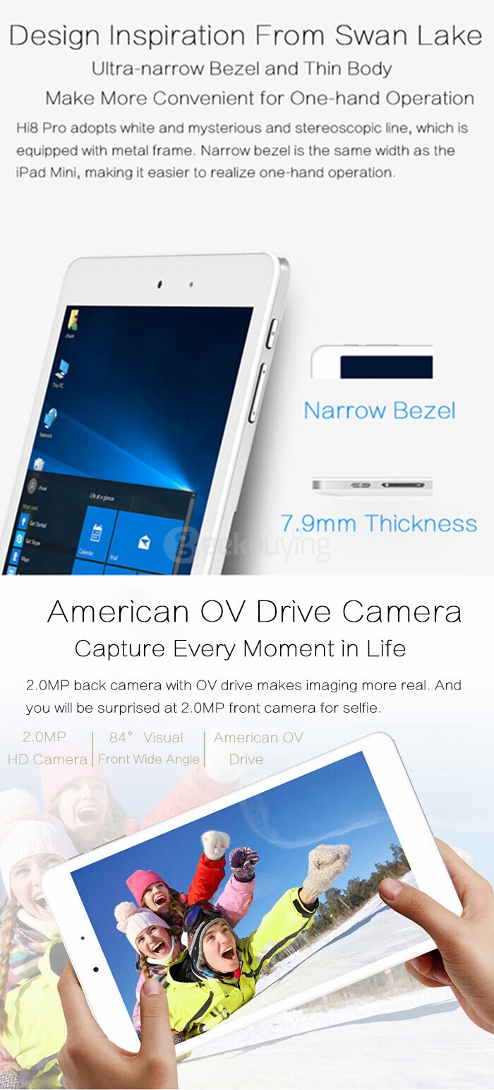 CHUWI Hi8 Pro Windows10 2GB/32GB 8 Inch Tablet PC Intel Cherry Trail Z8300 Quad Core 1.84GHz Type-C IPS 1920*1200 HDMI - White