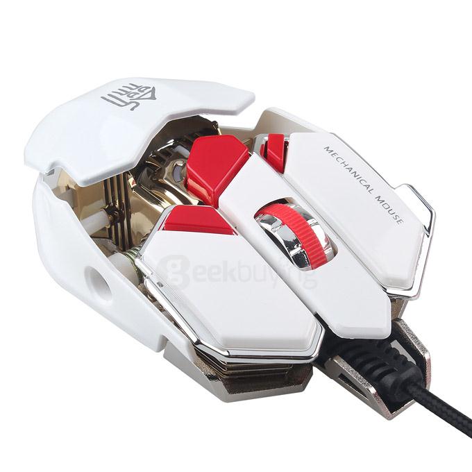JIANSHENGYIZU JS-L10 Classic 8 Key USB Wired Professional Gaming Mouse with Colorful LED Light - White+Red