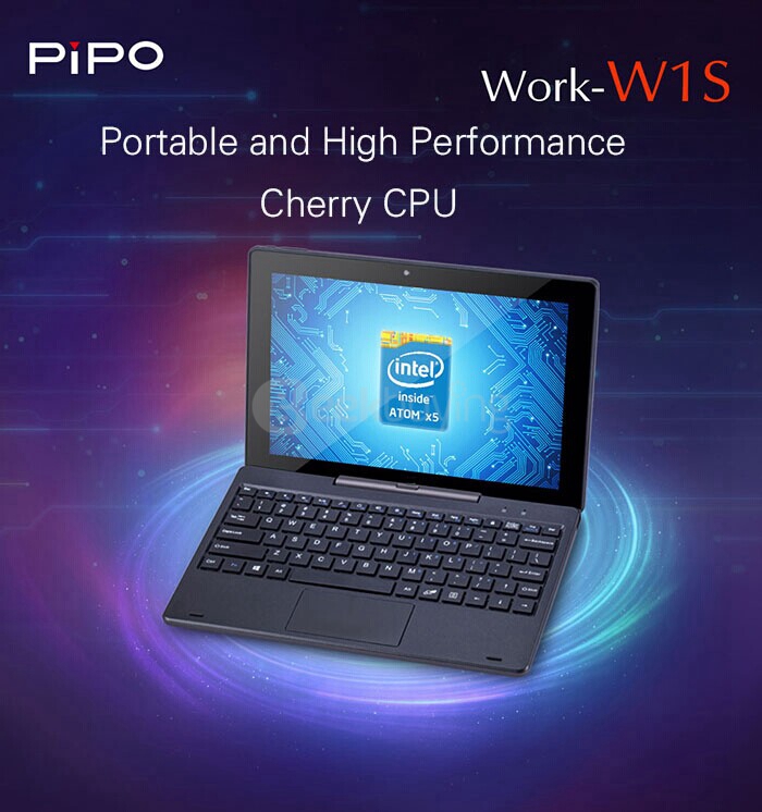 Pipo W1S 2in1 Ultrabook 10.1 inch Dual OS Windows10 + Android 5.1 4GB/64GB Intel Cherry Trail Z8300 Quad Core 1.84GHz IPS 1920*1200 (With Keyboard) - Black