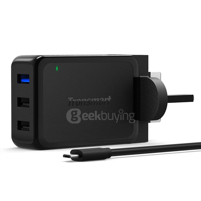 Qualcomm Certified Tronsmart 42W 3 Ports Premium Design Quick Charge 2.0 Wall Charger with 1.8M Micro USB Cable for Samsung/Sony/HTC - UK Plug