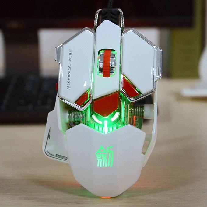 JIANSHENGYIZU JS-L10 Classic 8 Key USB Wired Professional Gaming Mouse with Colorful LED Light - White+Red