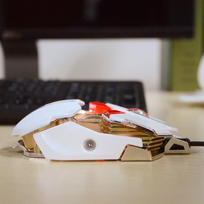 JIANSHENGYIZU JS-L10 Classic 8 Key USB Wired Professional Gaming Mouse with Colorful LED Light - White+Red