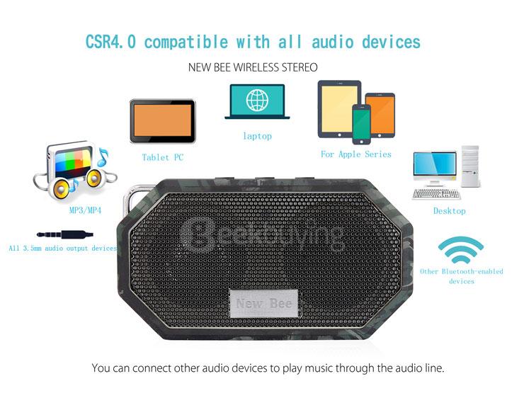 New Bee Pocket Bluetooth Speaker IP67 Waterproof Shockproof Wireless Music Player BT4.0 With Mic for iPhone Samsung LG