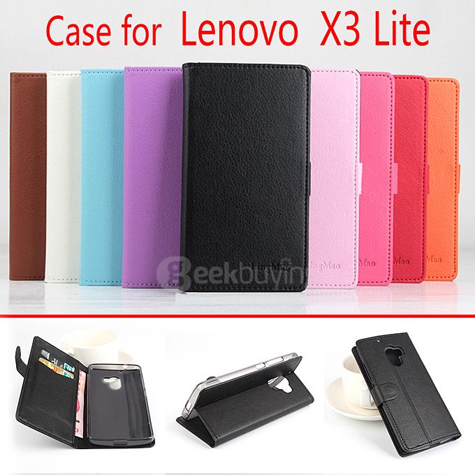 Litchi Texture Protective Hard Cover Flip Stand Leather Case for Lenovo X3 Lite Smartphone - Blue