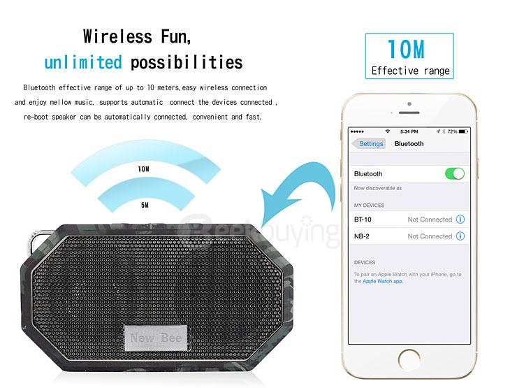 New Bee Pocket Bluetooth Speaker IP67 Waterproof Shockproof Wireless Music Player BT4.0 With Mic for iPhone Samsung LG