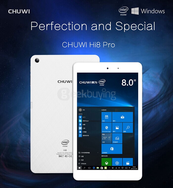 [Spain Stock]CHUWI Hi8 Pro Dual OS Windows10 + Android5.1 8 inch 2GB/32GB Tablet PC Intel Cherry Trail Z8300 1.84GHz IPS 1920*1200 Type-C HDMI - White