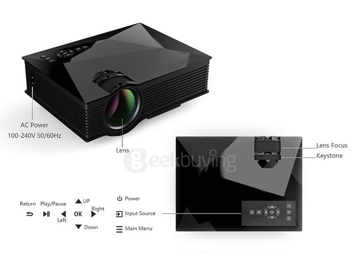 UC46 1080P HD WIFI Home Projector 1200LM VGA HDMI SD AV USB - Black