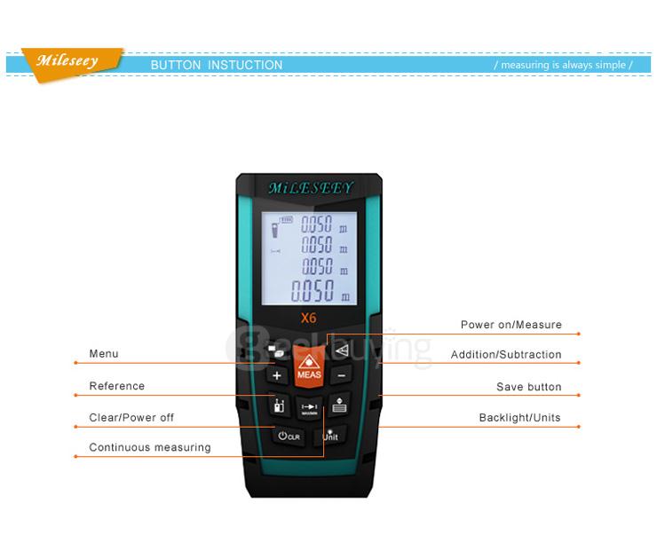Mileseey X6 70m Handheld Rangefinder Laser Distance Meter