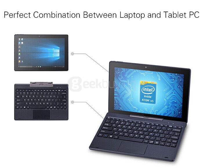Pipo W1S 2in1 Ultrabook 10.1 inch Dual OS Windows10 + Android 5.1 4GB/64GB Intel Cherry Trail Z8300 Quad Core 1.84GHz IPS 1920*1200 (With Keyboard) - Black