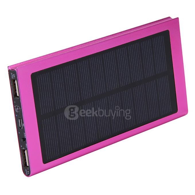 12000mAh Dual USB Solar Panel Power Bank External Backup Battery Portable Charger - Purple
