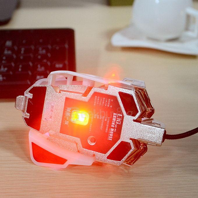 JIANSHENGYIZU JS-L10 Classic 8 Key USB Wired Professional Gaming Mouse with Colorful LED Light - White+Red