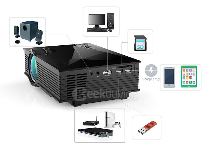 UC46 1080P HD WIFI Home Projector 1200LM VGA HDMI SD AV USB - Black
