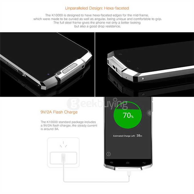 [Spain Stock] OUKITEL K10000 5.5inch HD 4G LTE Android 5.1 2GB 16GB Smartphone MTK6735 64bit Quad Core 10000mAh Battery - Black