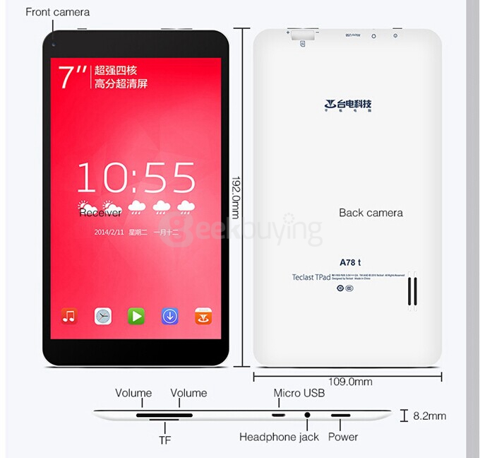 Teclast A78T 7 Inch Android 4.4 512MB/8GB Tablet PC RK3126 Quad Core 1.3Ghz IPS 1024*600 Bluetooth WiFi - White