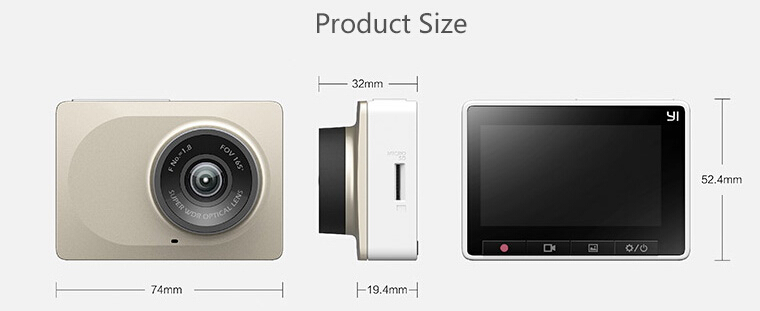 Xiaoyi Yi Smart Car DVR Dash Cam 1080P 60FPS 160 Degree WiFi Built-in 240mAh Battery Support Android & IOS - Golden