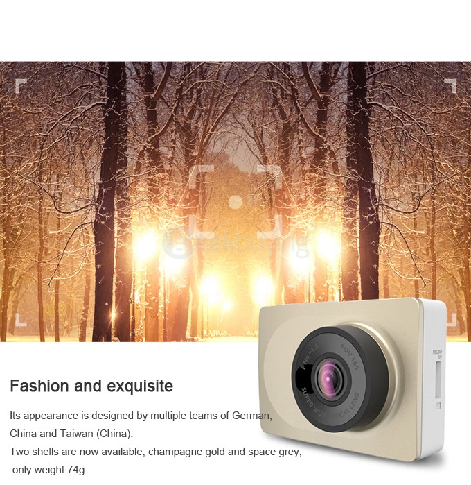 Xiaoyi Yi Smart Car DVR Dash Cam 1080P 60FPS 160 Degree WiFi Built-in 240mAh Battery Support Android & IOS - Golden