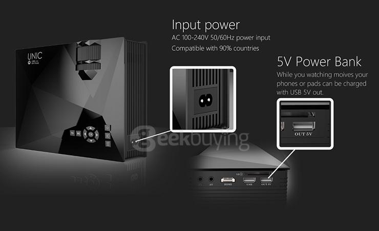 UC46 1080P HD WIFI Home Projector 1200LM VGA HDMI SD AV USB - Black