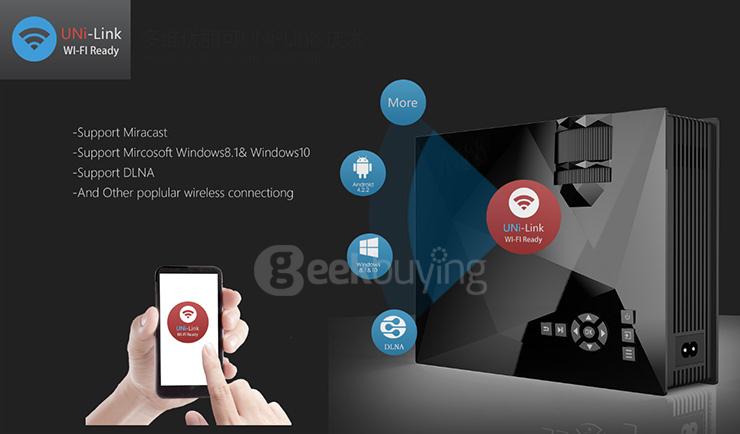 UC46 1080P HD WIFI Home Projector 1200LM VGA HDMI SD AV USB - Black